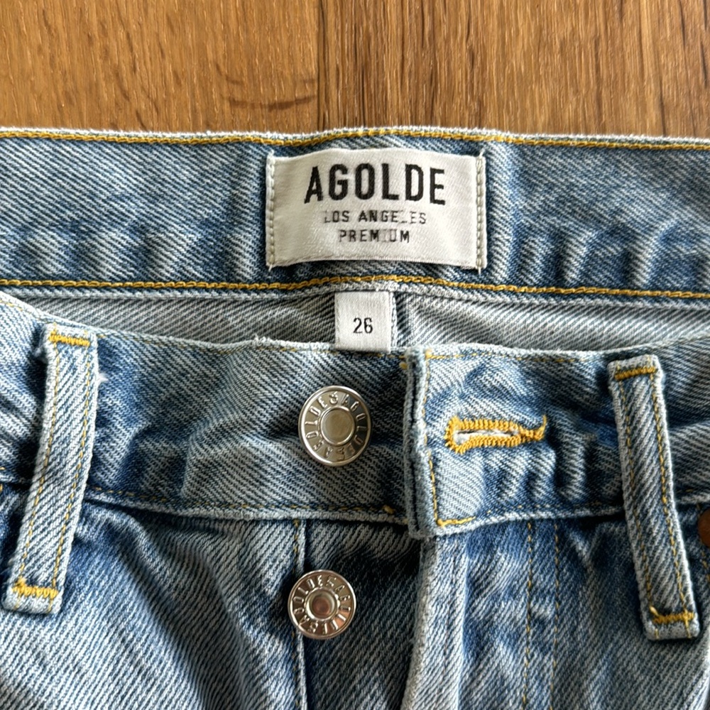 AGOLDE Light Blue Distressed Denim Jean Shorts - Picture 2 of 5